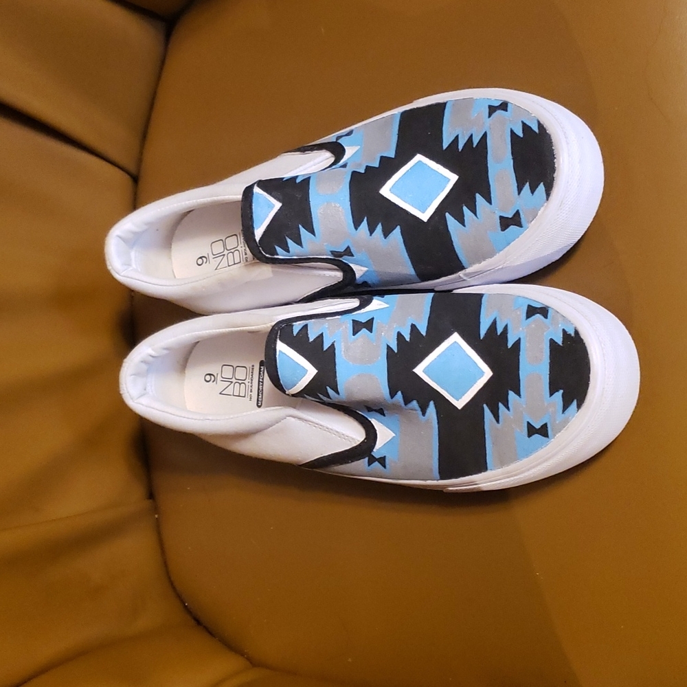 Hand painted aztec design slip on shoe